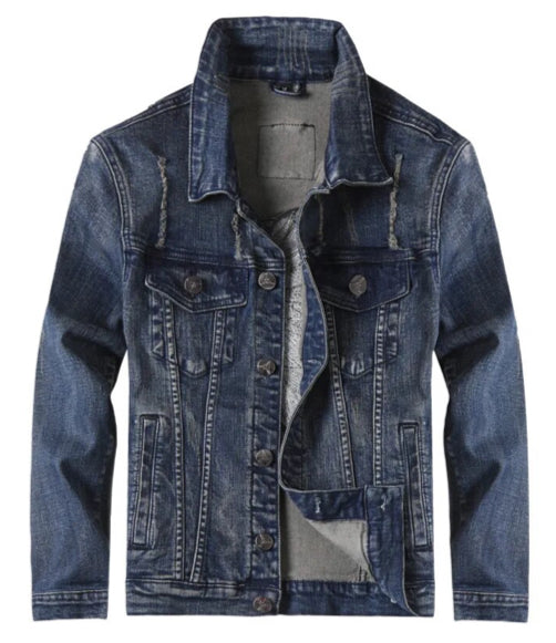 Men’s Shamans Skull Ripped Denim Jacket Coat