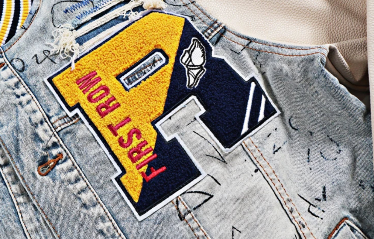 Men’s Baseball and Graffiti  Patchwork Denim Jeans Jacket Coat