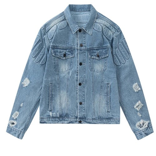 Men’s Retro Convex Turtle Shell Denim Jeans Jacket