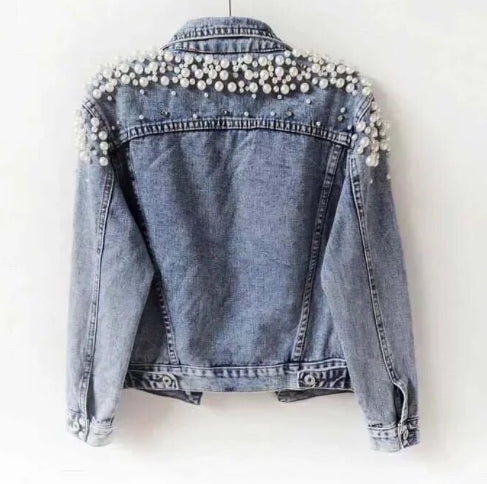 Women’s Ultimate Princess Pearl Full Sleeve Loose Button Down  Denim Jeans  Jacket