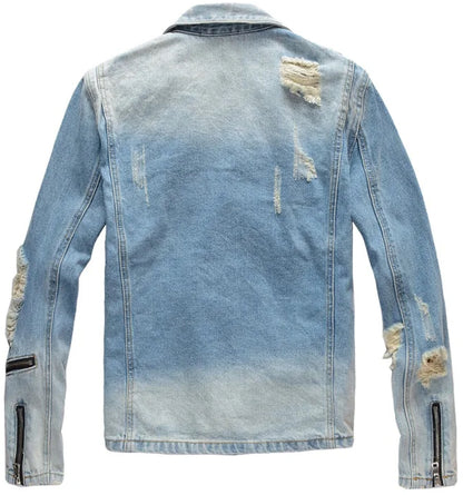 Men’s Urban Renegade Handmade Blue Denim Biker Jeans Jacket Coat