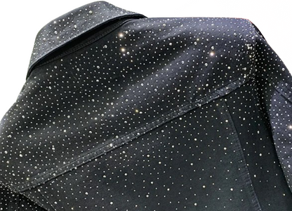 Men’s Night Sky Rhinestone Black Denim Jeans Jacket Coat