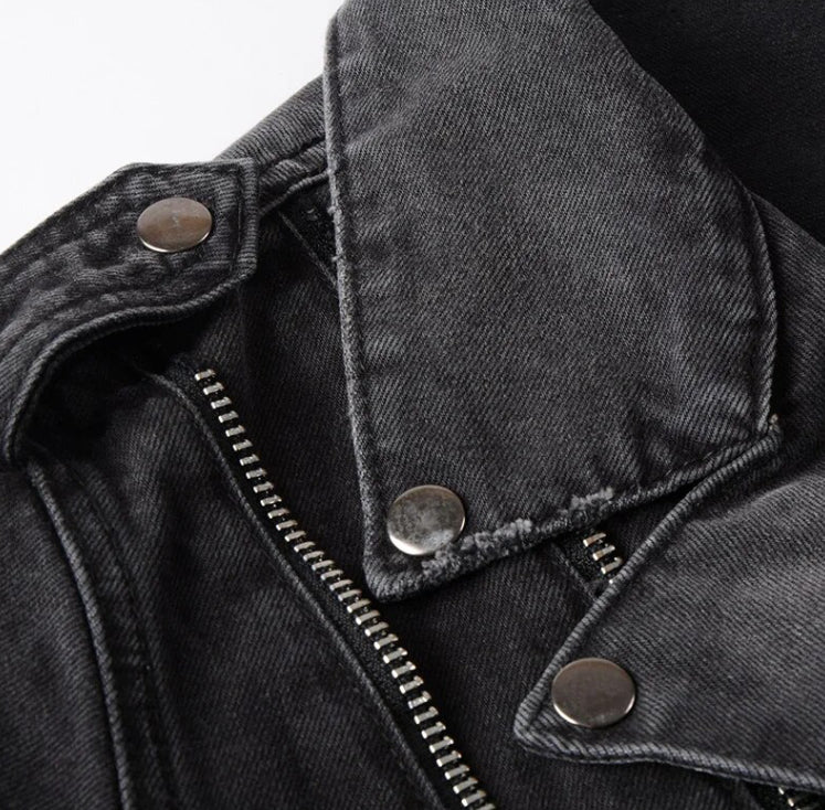 Men’s Urban Renegade Handmade Black Denim Biker Jeans Jacket Coat