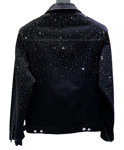 Men’s Night Sky Rhinestone Black Denim Jeans Jacket Coat