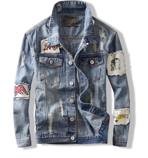 Men’s Frayed Frenzy Distressed Retro Denim Jeans Jacket Coat