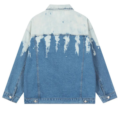 Unisex Marble Shoulder Tie Dyed Denim Jeans Jacket Coat