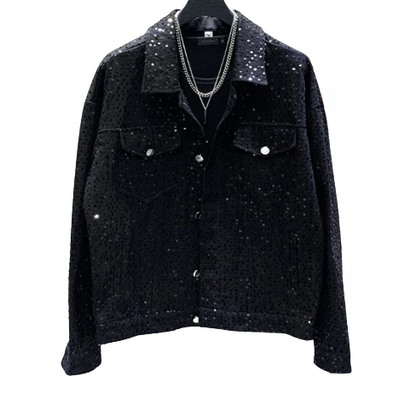 Men’s Retro Niche Sequin Denim Jeans Jacket Coat