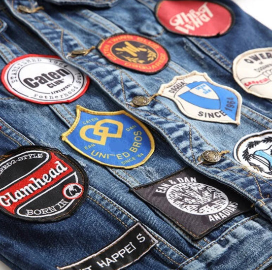 Men’s Retro Emblem Badge Denim Jeans Jacket