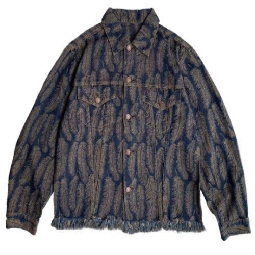 Men’s Vintage Feather Jacquard Tassel Denim Jacket Coat