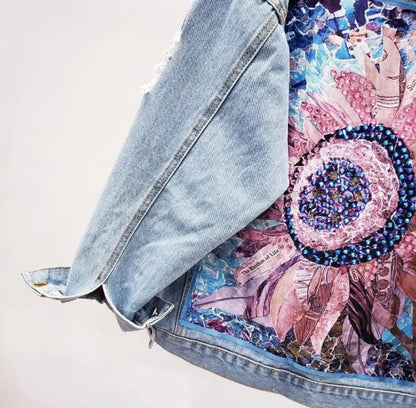 Women’s Floral Sequence Long Sleeve Denim Jeans Jacket