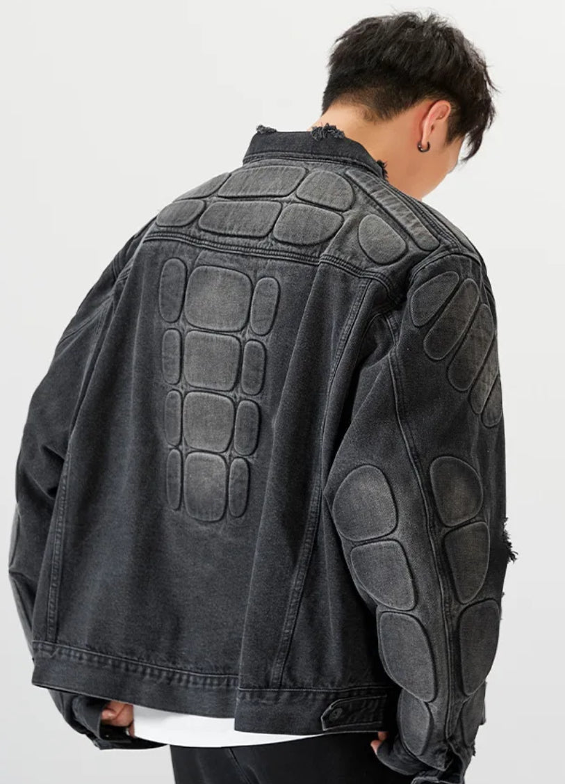 Men’s Retro Convex Turtle Shell Denim Jeans Jacket