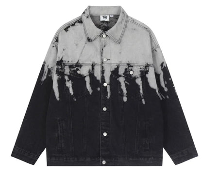 Unisex Marble Shoulder Tie Dyed Denim Jeans Jacket Coat