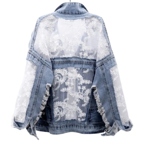 Women’s Lace and Denim Long Sleeve Jeans Jacket