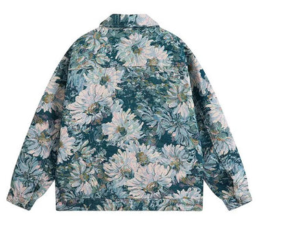 Men’s Quaint Floral Cloud Long Sleeved Denim Jacket