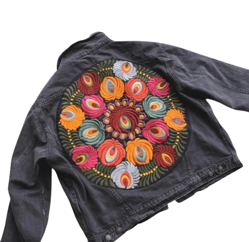 Women’s Oversized Bohemian Embroidered Floral Tapestry Denim Jeans Jacket