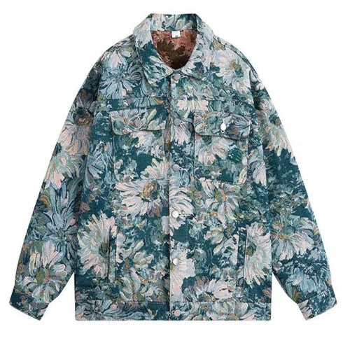 Men’s Quaint Floral Cloud Long Sleeved Denim Jacket