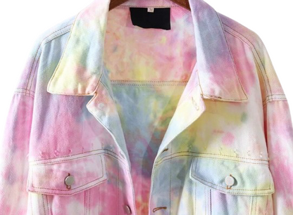 Women’s Rainbow Rain Long Sleeve Denim Jeans Jacket