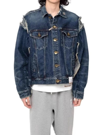 Men’s Ripped Shirt Infused Tech-Wear Denim Jeans Jacket Retro Punk