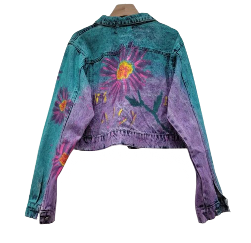 Women’s Hand Painted Flower Blast Long Sleeve Denim Jean’s Jacket