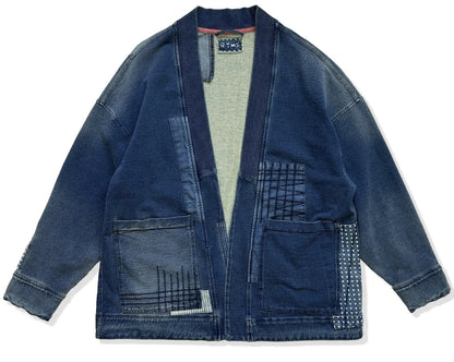 Men’s Retro V Neck Patchwork Cardigan Denim Jeans Coat