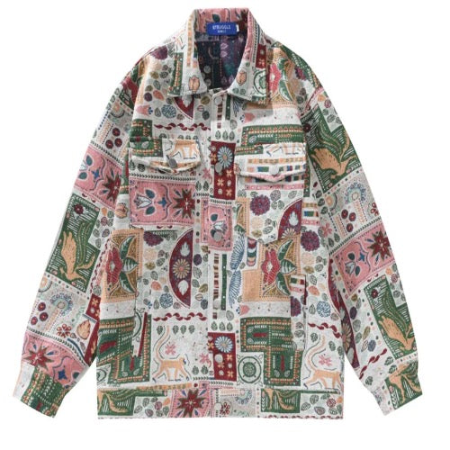 Men‘s Bohemian Retro Patchwork Floral Jacquard Denim Jacket