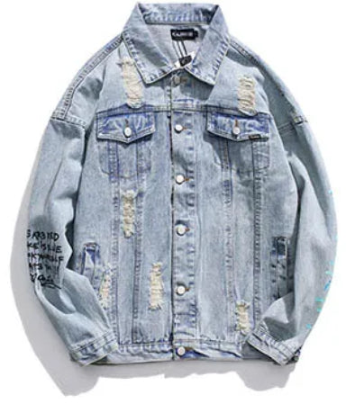 Men’s Sacrifice Graffiti Oversized Denim Jacket Coat