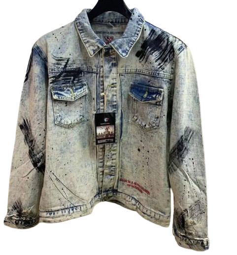 Men’s Detailed Sequenced Tiger Skull Handmade Denim Jean Jacket