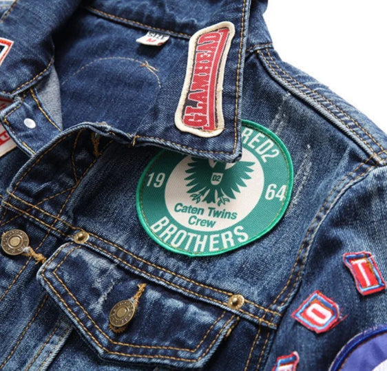 Men’s Retro Emblem Badge Denim Jeans Jacket