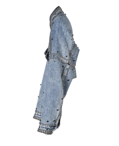 Women’s Short Denim Rivet Beads Bomber Jeans Jacket