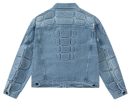 Men’s Retro Convex Turtle Shell Denim Jeans Jacket