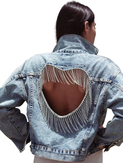 Women’s Open Heart and Diamanté Tassel Long Sleeve Denim Jeans Jacket