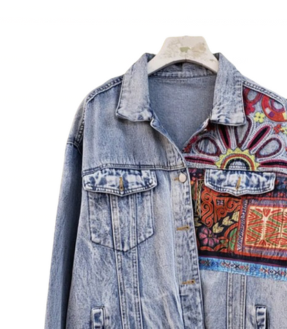 Women’s Retro Bohemia Patchwork Denim Jeans Jacket