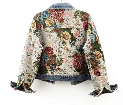 Women’s Bohemian Retro Jacquard Embroidered Denim Jeans Jacket