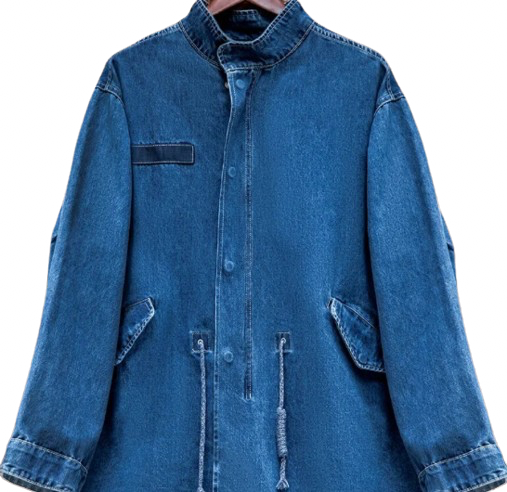 Men's Mid-length Retro Denim Fishtail Trench Overcoat Jacket