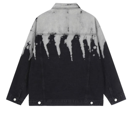 Unisex Marble Shoulder Tie Dyed Denim Jeans Jacket Coat