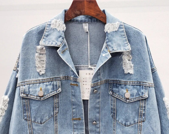 Women’s Floral Sequence Long Sleeve Denim Jeans Jacket