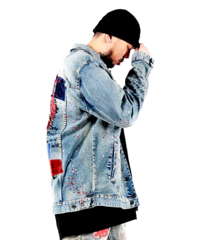 Men’s Idol Skull Punk Oversize Denim Jacket Coat