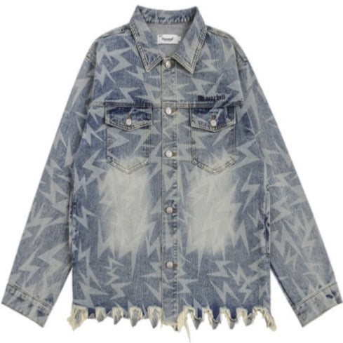 Men’s Lightening Bolt Severed Hem Denim Jacket Coat