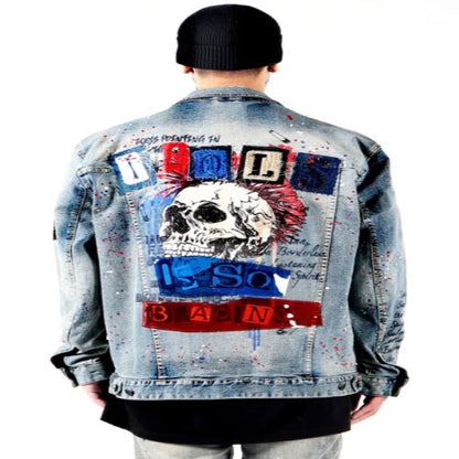 Men’s Idol Skull Punk Oversize Denim Jacket Coat