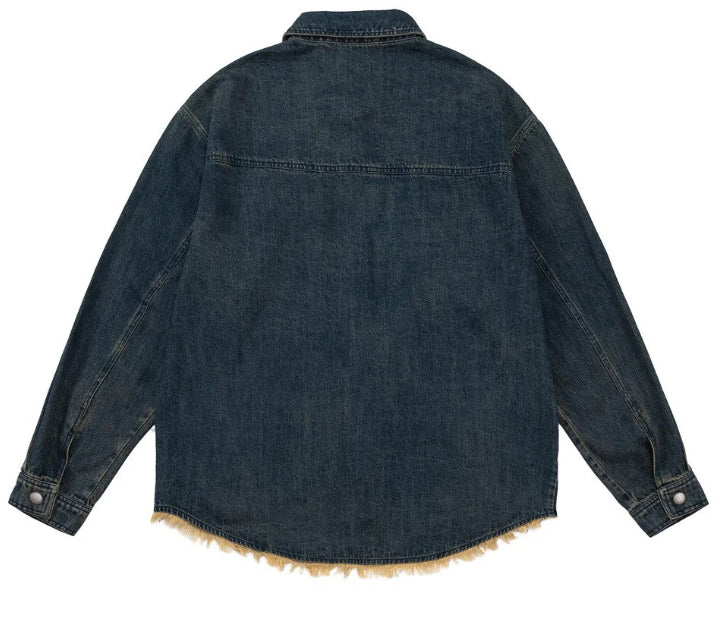 Men’s Burr Tassel and Tilt Navy Denim Jeans Jacket Coat