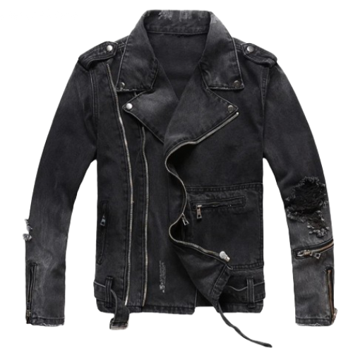 Men’s Urban Renegade Handmade Black Denim Biker Jeans Jacket Coat