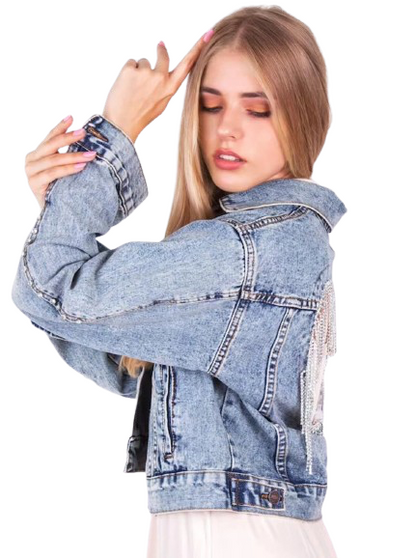 Women’s Open Heart and Diamanté Tassel Long Sleeve Denim Jeans Jacket