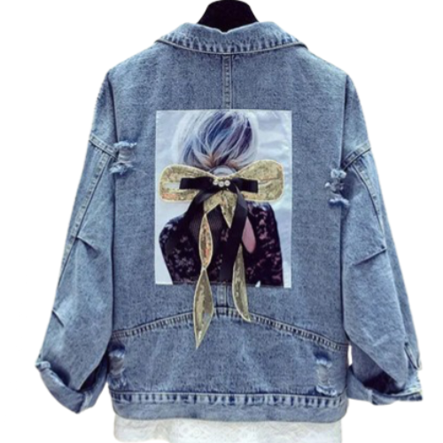 Women’s Three Dimensional Bow Long Sleeve Denim Jacket