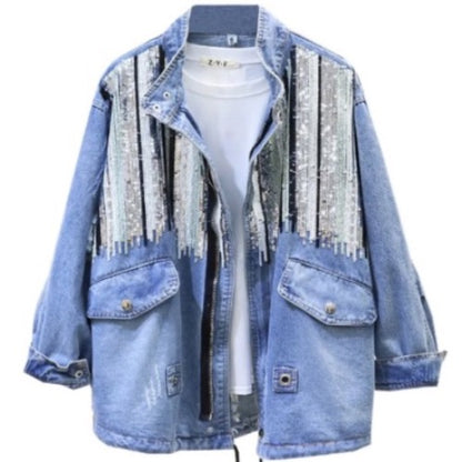 Women’s  Sequins Denim  Bomber Jacket