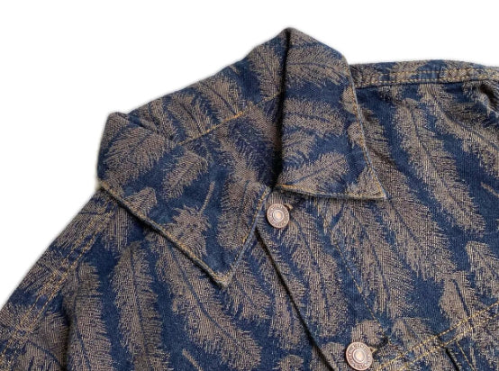 Men’s Vintage Feather Jacquard Tassel Denim Jacket Coat