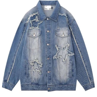 Unisex Bohemian Retro Star Denim Jacket Coat