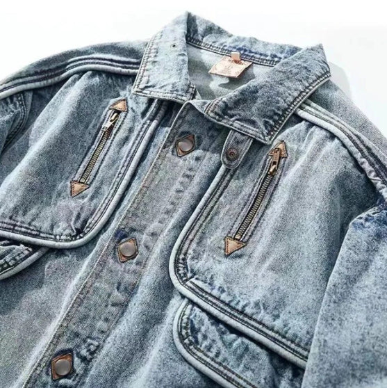 Men’s Retro 90’s Theme Solid Casual Denim Jeans Coat