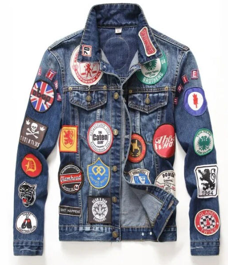 Men’s Retro Emblem Badge Denim Jeans Jacket