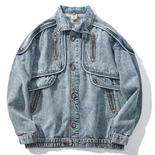 Men’s Retro 90’s Theme Solid Casual Denim Jeans Coat