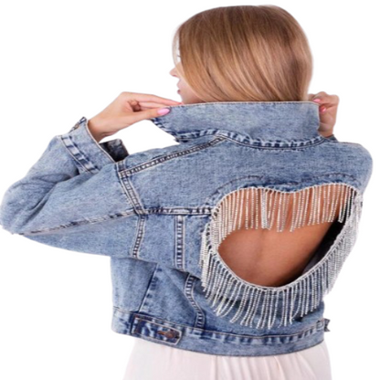 Women’s Open Heart and Diamanté Tassel Long Sleeve Denim Jeans Jacket